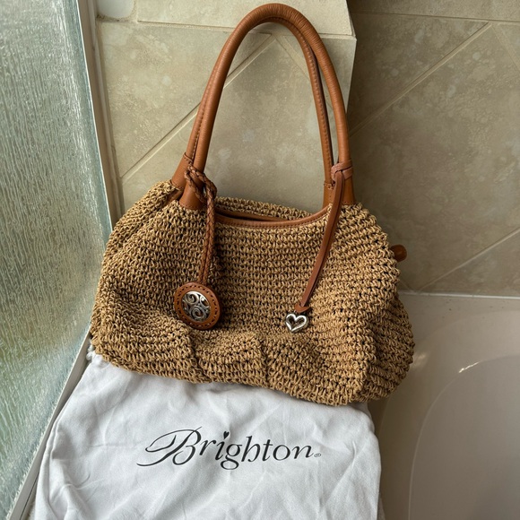 Brighton London Groove Raffia Handbag Tan Bag Leather Trim - Picture 8 of 11